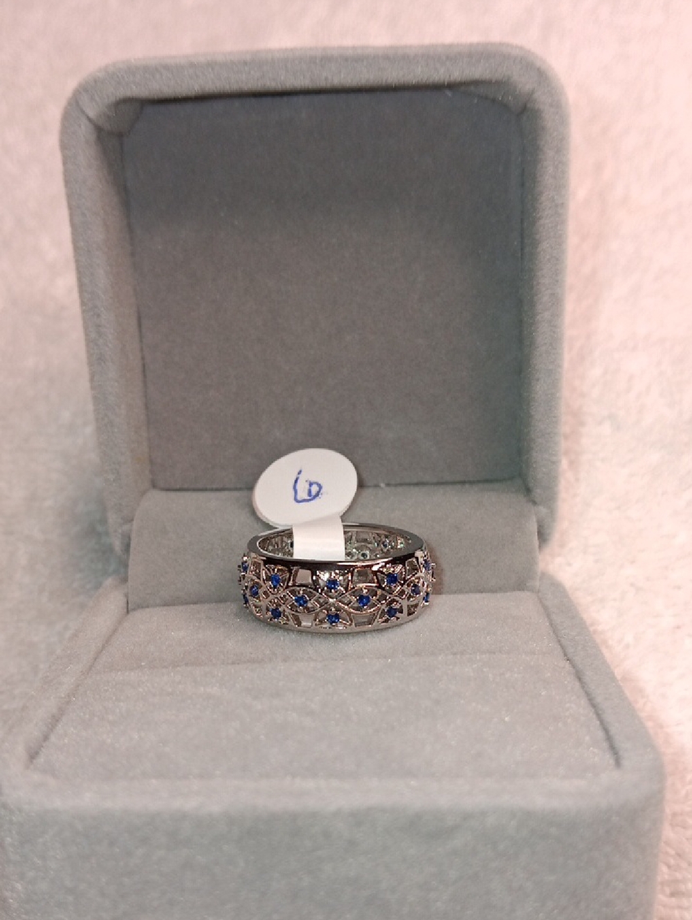 Silver Filigree Faux Sapphire Eternity Band - Size 6 - NWOT